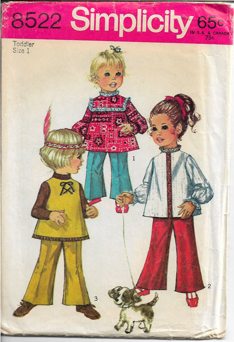 Simplicity 8522 Toddlers Bell Bottom Pants Shirt Vintage Sewing Pattern 1970s - VintageStitching - Vintage Sewing Patterns