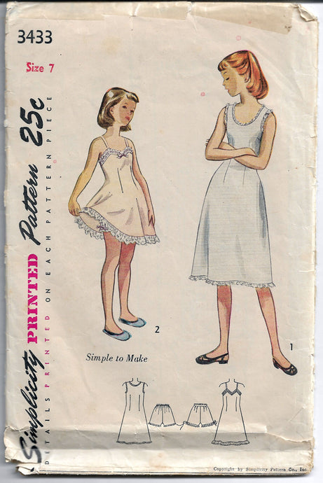 simplicity 3433 girls panties slip vintage pattern