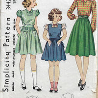 Simplicity 3442 Vintage Sewing Pattern 1940s Girls Pinafore Blouse Unprinted - VintageStitching - Vintage Sewing Patterns