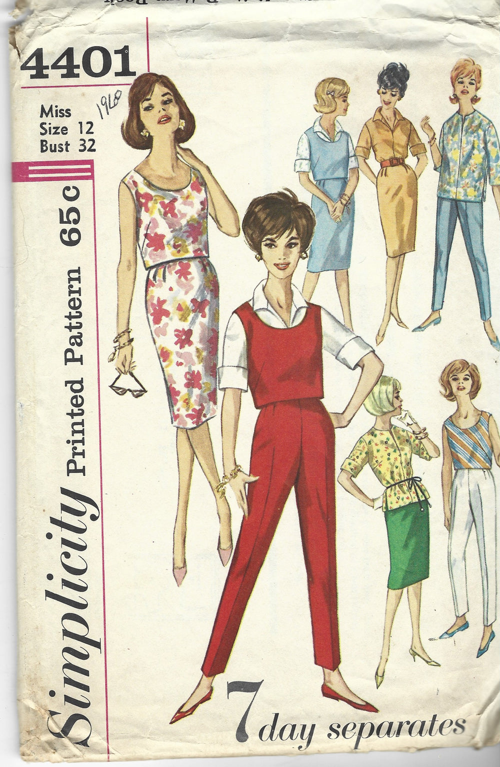 Simplicity 4401 Ladies 7 Day Separates Blouse Skirt Pants Vintage Pattern 1960s