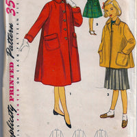 simplicity 4418 girls coat vintage 1950s pattern