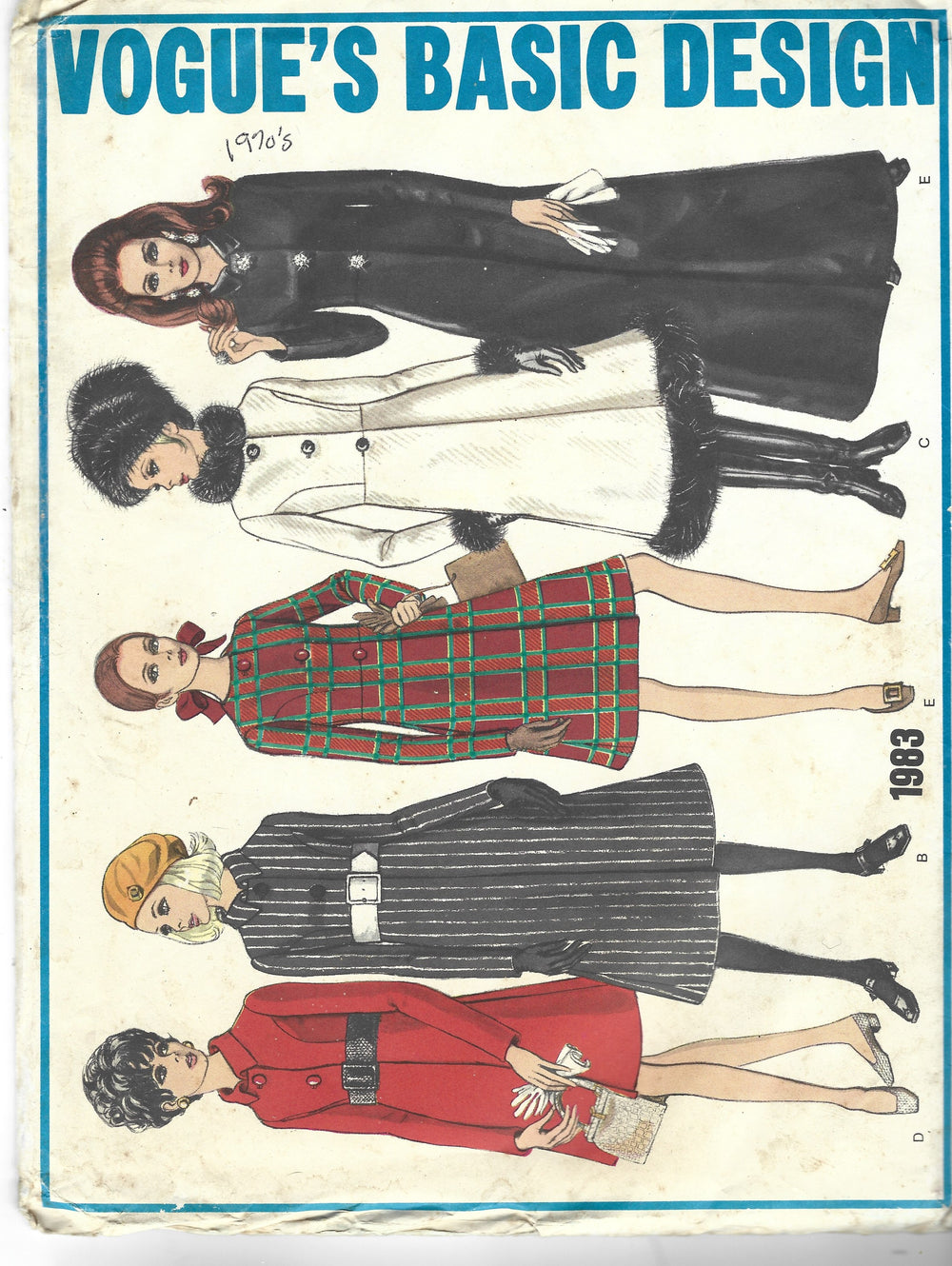 Vogue 1983 Basic Design Ladies Button Front Coat Vintage Sewing Pattern 1960s