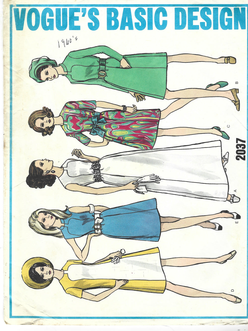 Vogue Basic Design 2037 Ladies A-Line Dress Gown Vintage Pattern 1960s