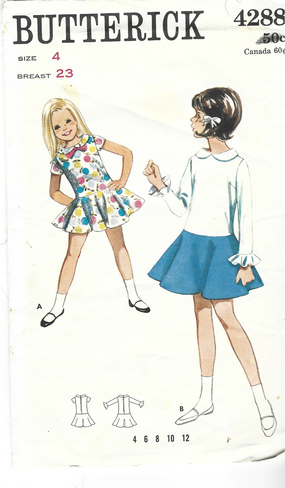 Butterick 4288 Little Girls One Piece Dress Vintage Sewing Pattern 1960s