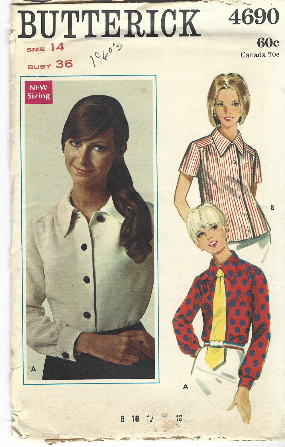 Butterick 4690 Ladies Blouse Vintage 1960s Sewing Pattern