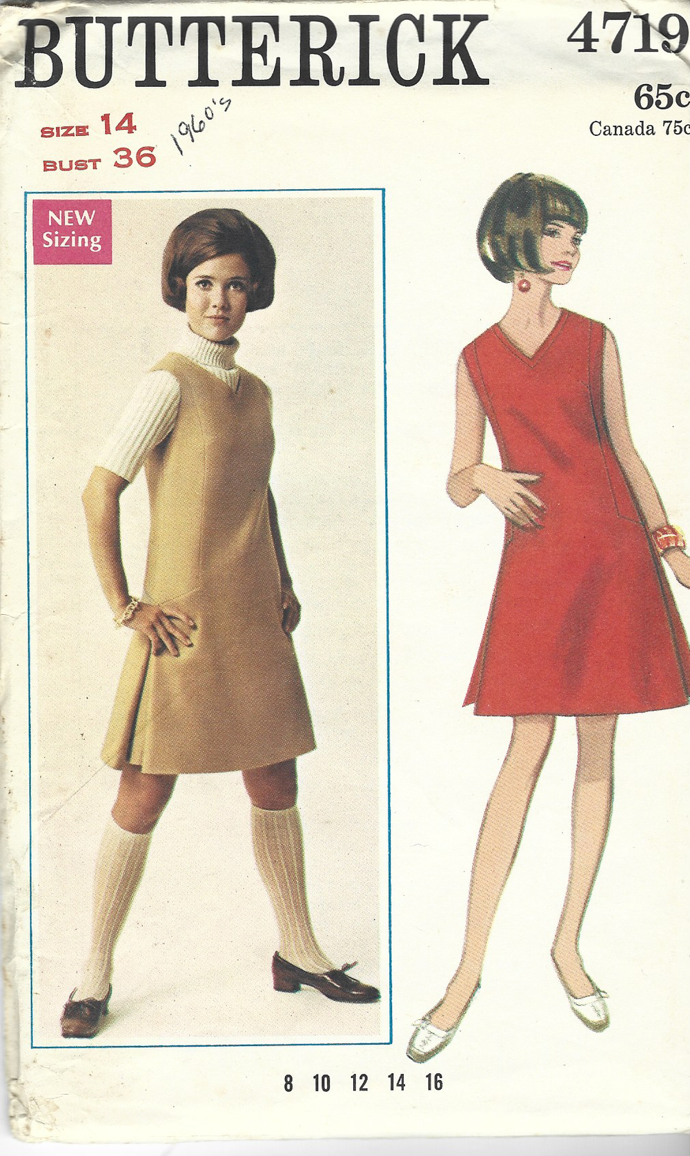 Butterick 4719 Ladies One Piece Jumper Dress Vintage Sewing Pattern 1960s
