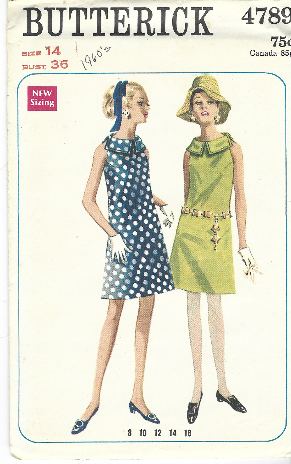 Butterick 4789  Ladies One Piece Sleeveless Dress Vintage Sewing Pattern 1960s