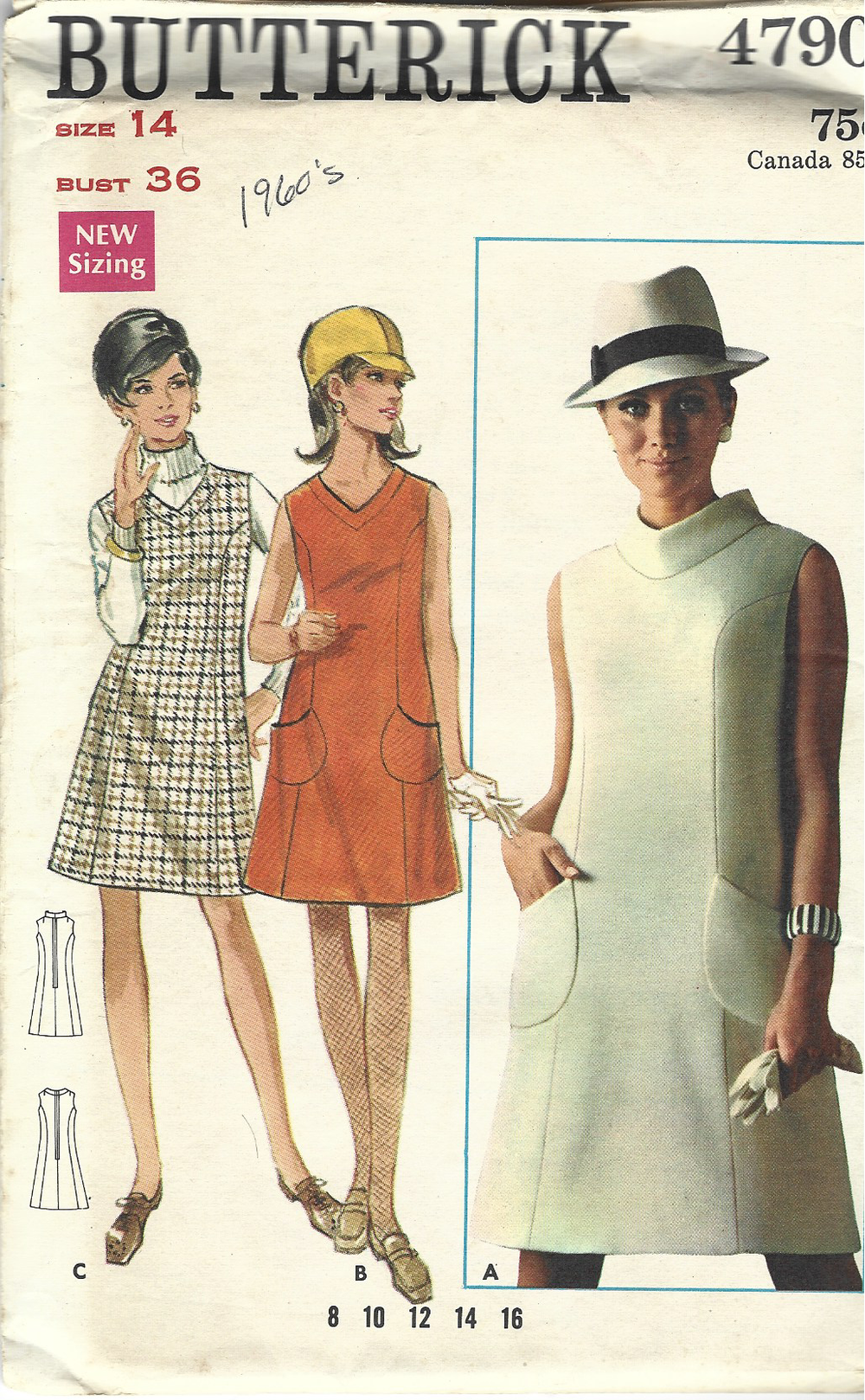 Butterick 4790 Ladies Jumper Dress Vintage Sewing Pattern 1960s