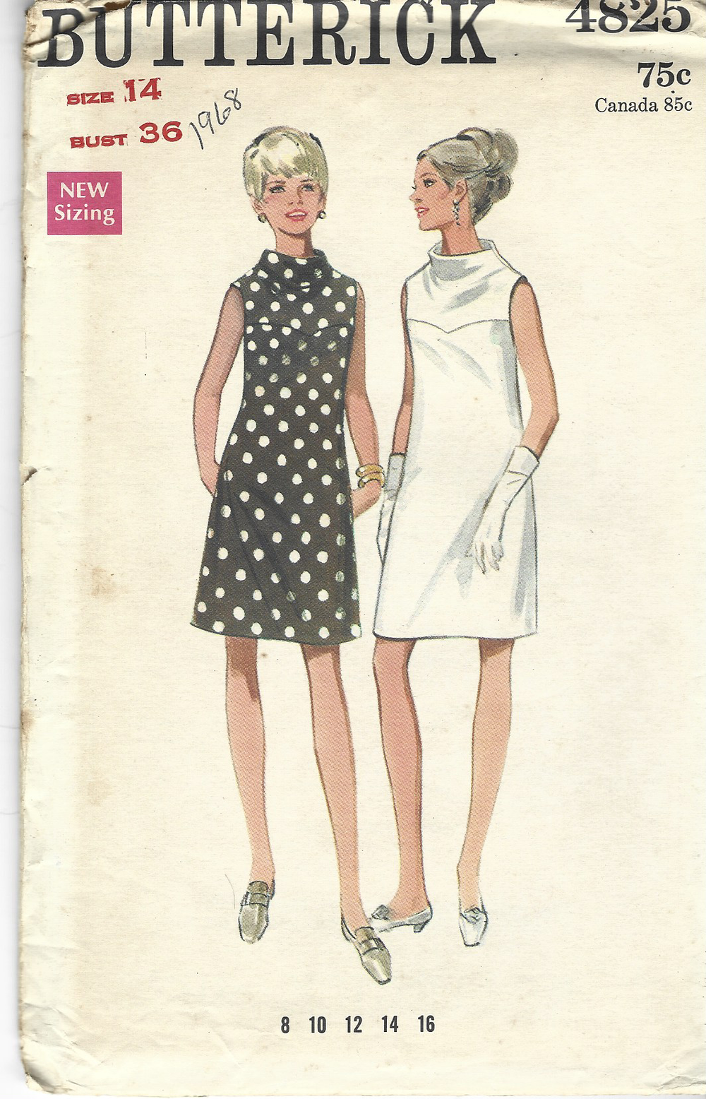Butterick 4825 Ladies One Piece Dress Vintage Sewing Pattern 1960s