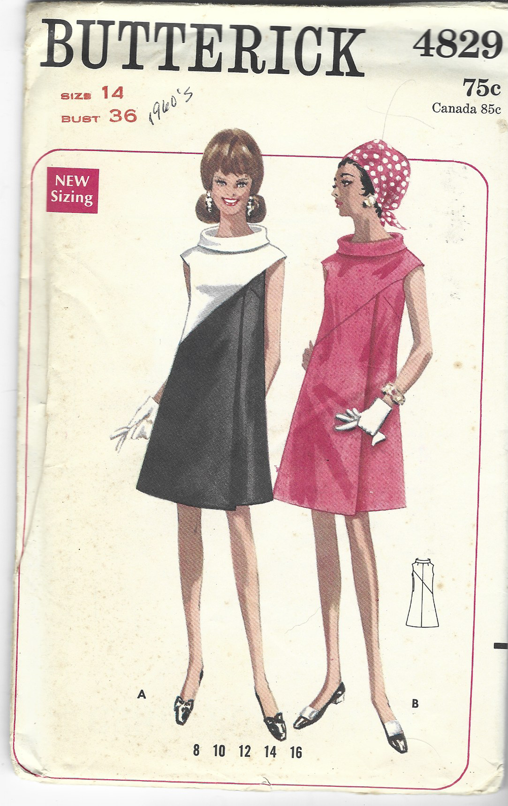 Butterick 4829 Ladies A-Line Dress Vintage Sewing Pattern 1960s