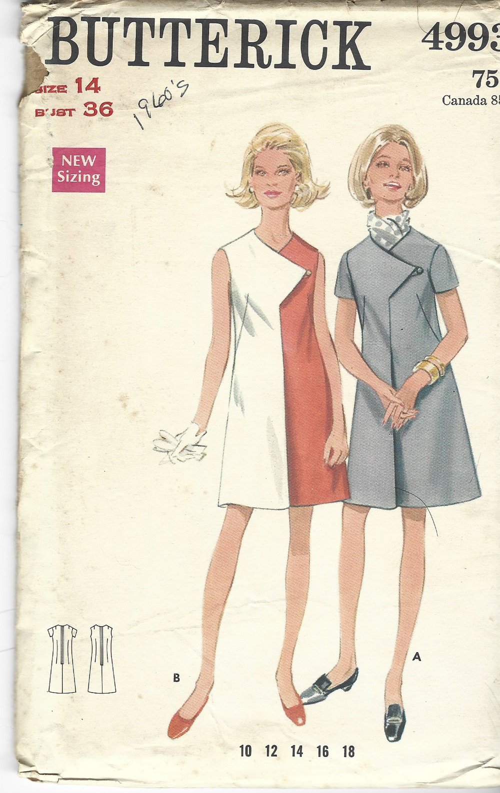 Butterick 4993 Ladies Sleeveless Dress Vintage 1960s Sewing Pattern