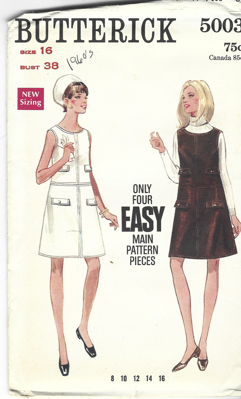 Butterick 5003 Ladies Jumper Dress Vintage Sewing Pattern 1960s