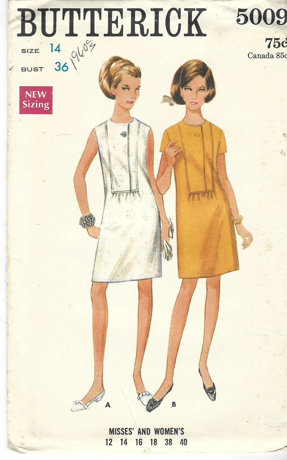 Butterick 5009 Ladies One Piece Dress Vintage Sewing Pattern 1960s