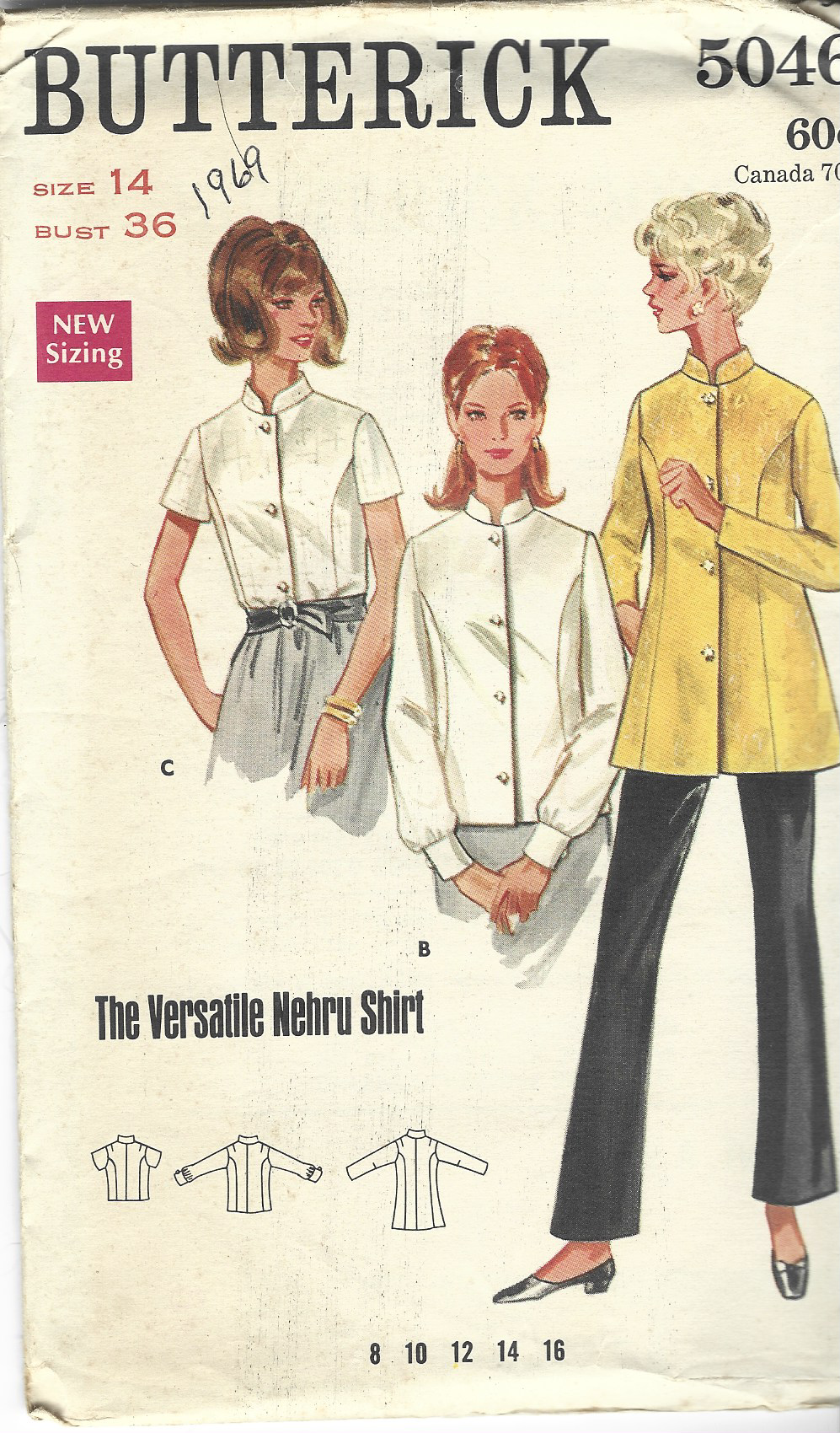 Butterick 5046 Ladies Tunic Blouse Vintage Sewing Pattern 1960s
