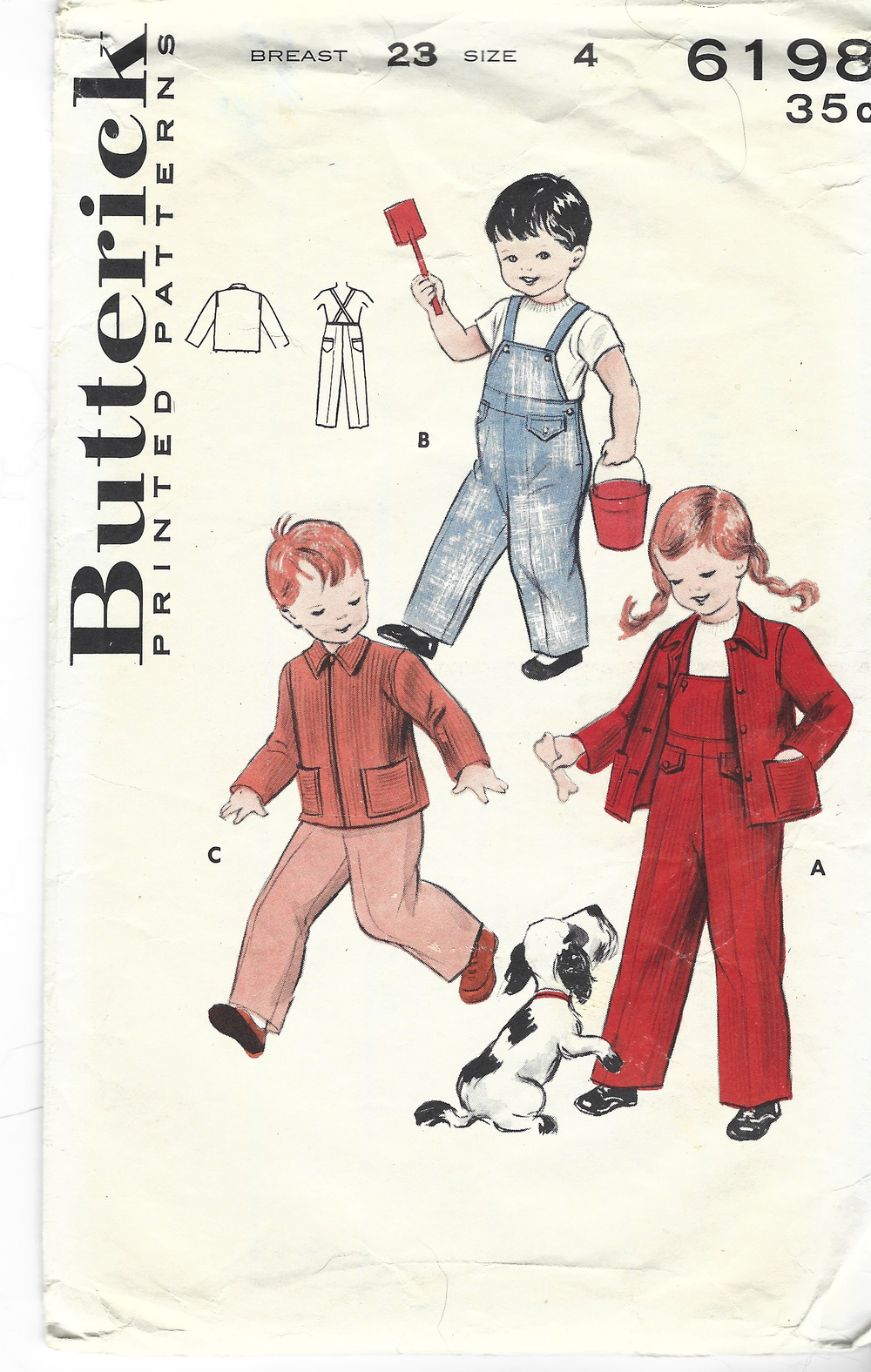 Butterick 6198 Childrens Overalls Jacket Boys Girls Vintage Sewing Pattern 1950s