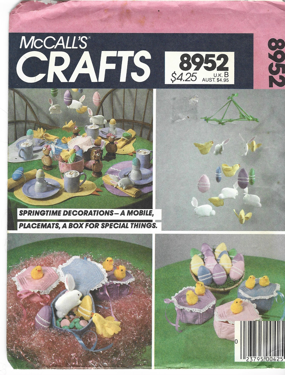 McCalls 8952 Easter Mobile Placemats Bunny Box Sewing Craft Pattern 1980s