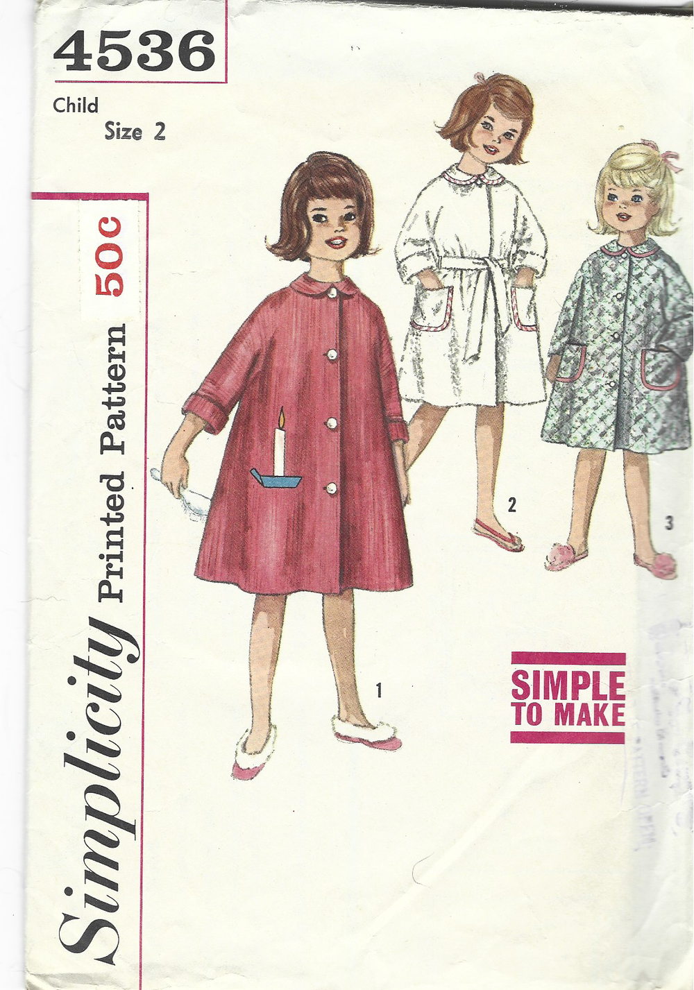Simplicity 4536 Toddler Girls Robe Vintage Sewing Pattern 1960s