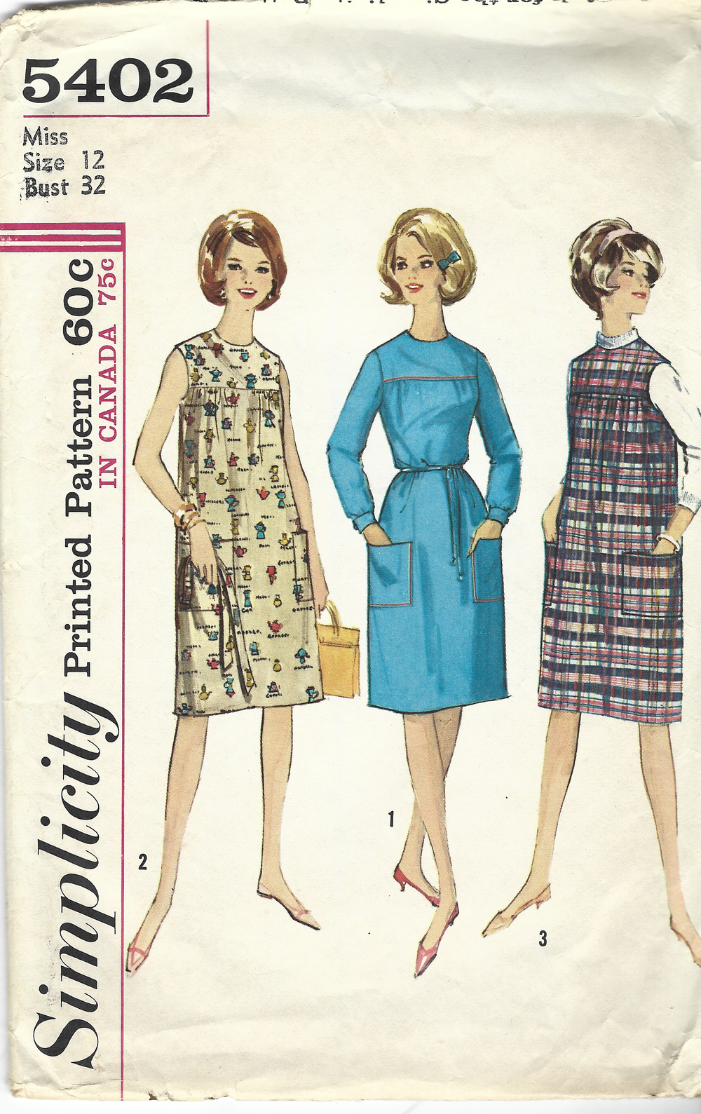 Simpliicity 5402 Ladies One Piece Dress Jumper Vintage Sewing Pattern 1960s