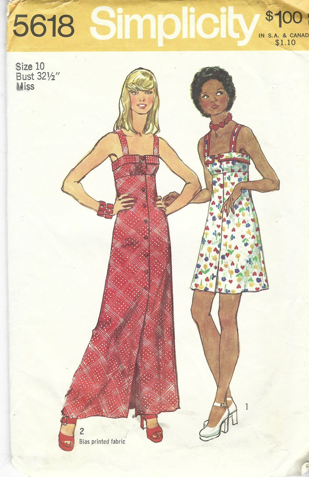 Simplicity 5618 Dress Gown Mini Maxi Front Closing Vintage Sewing Pattern 1970s