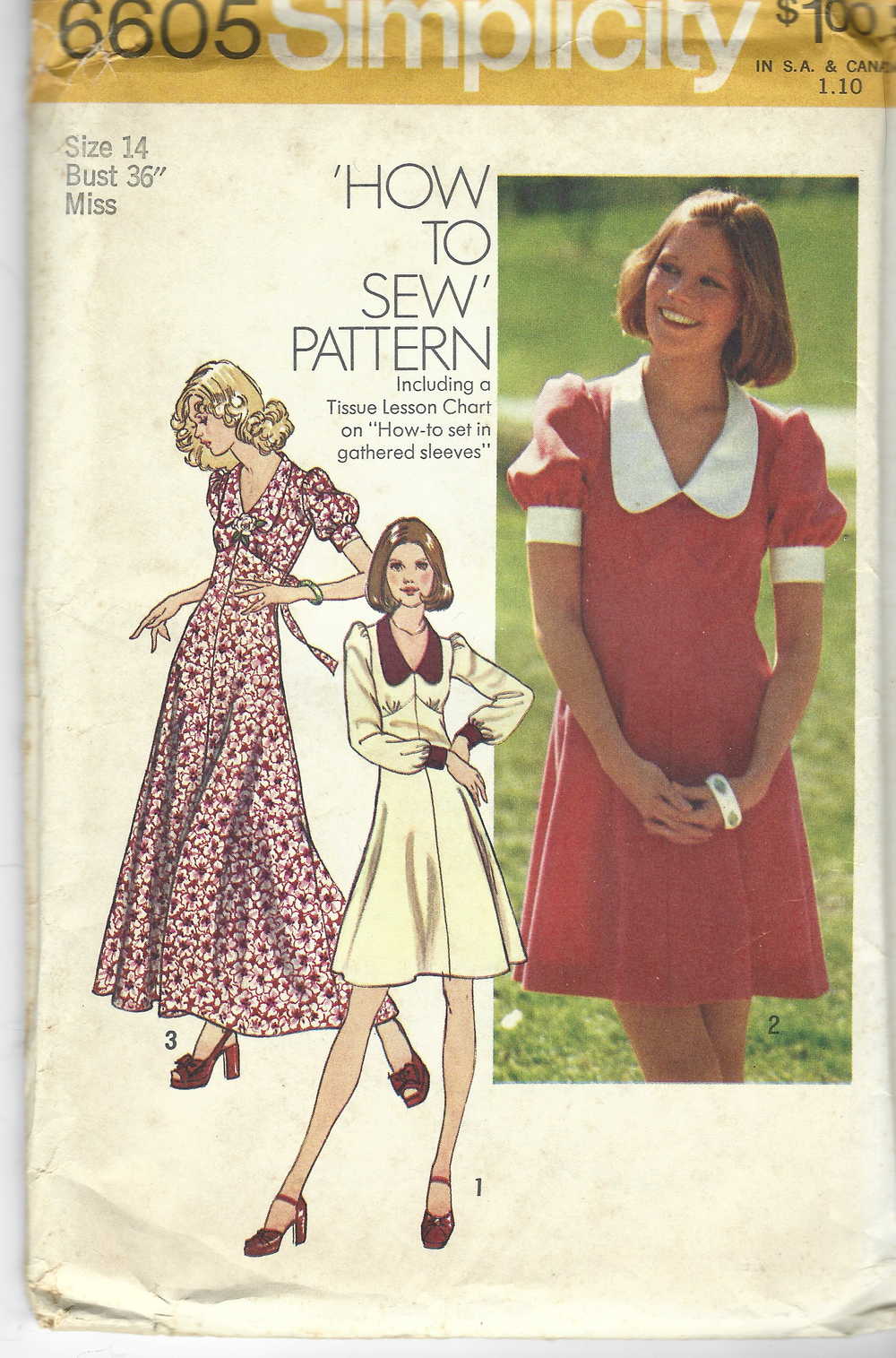 Simplicity 6605 Ladies Dress Vintage Sewing Pattern 1970s