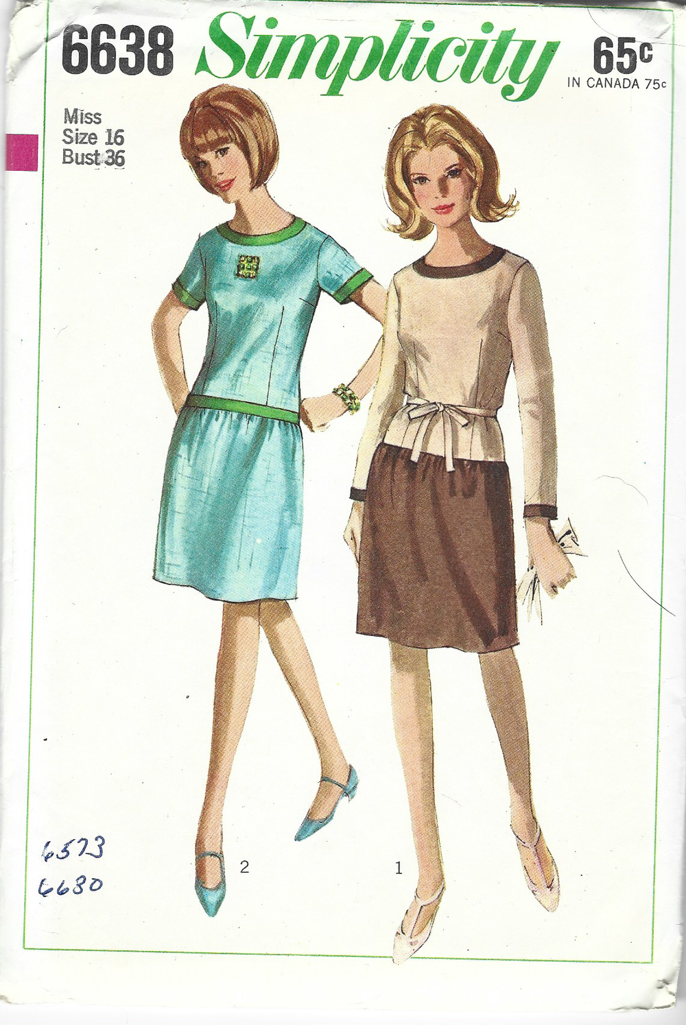 Simplicity 6638 Ladies One Piece Dress Vintage Sewing Pattern 1960s