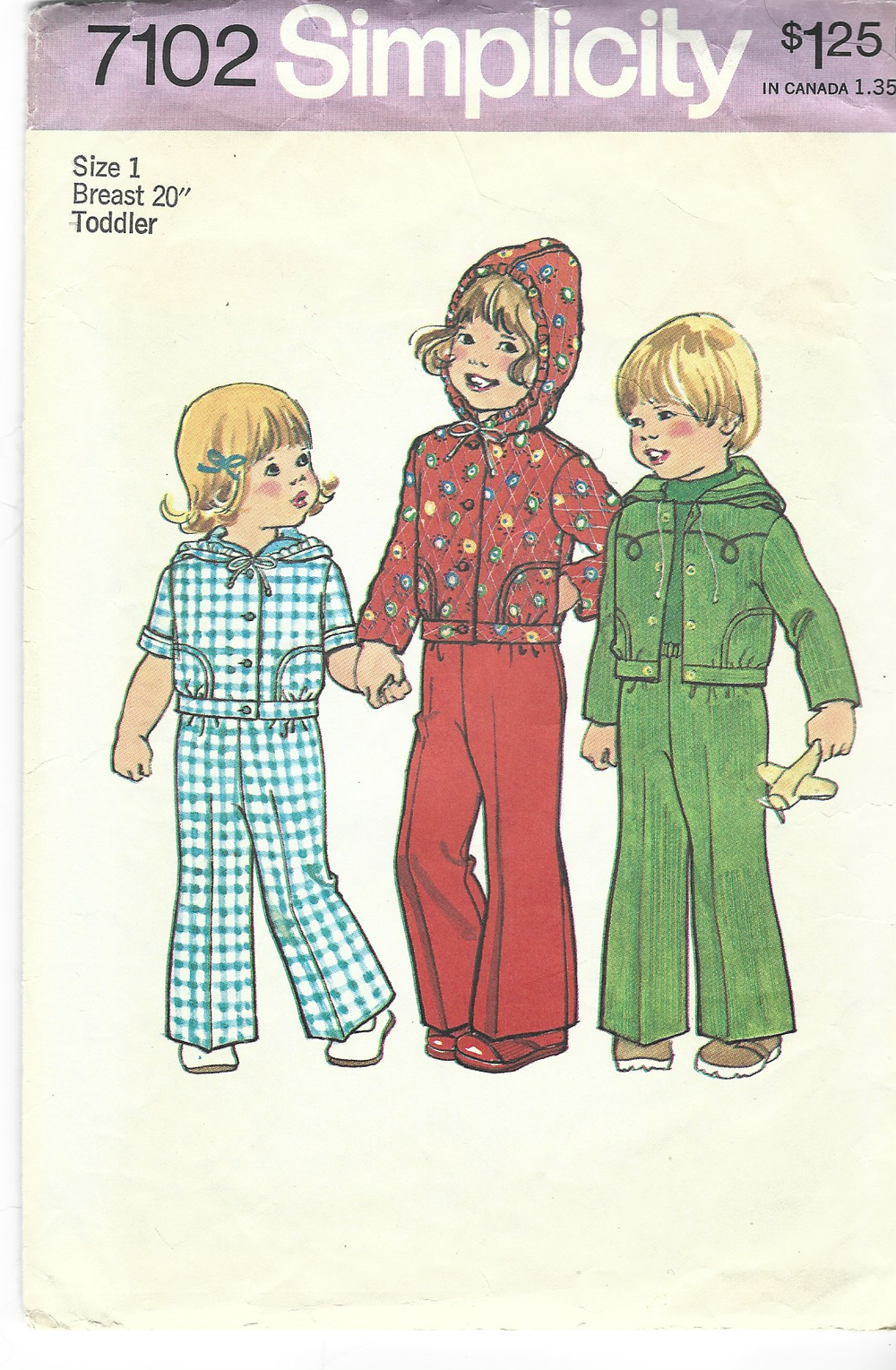 Simplicity 7102 Toddler Boys' Girls' Button Front Jacket Pants Vintage Sewing Pattern 1970s