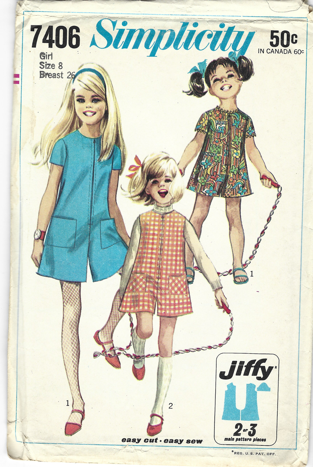 Vintage 1960s Sewing Pattern Girls Pantdress Pant Jumper Simplicity 7406