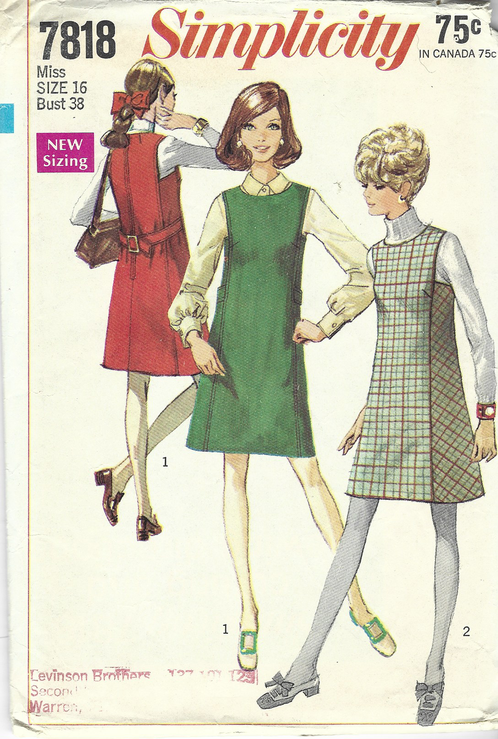 Simplicity 7818 Ladies Jumper Dress Vintage 1960s Sewing Pattern