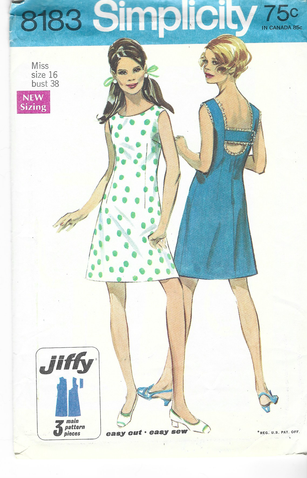 Simplicity 8183 Ladies Jiffy Dress H Back Vintage Sewing Pattern 1960s