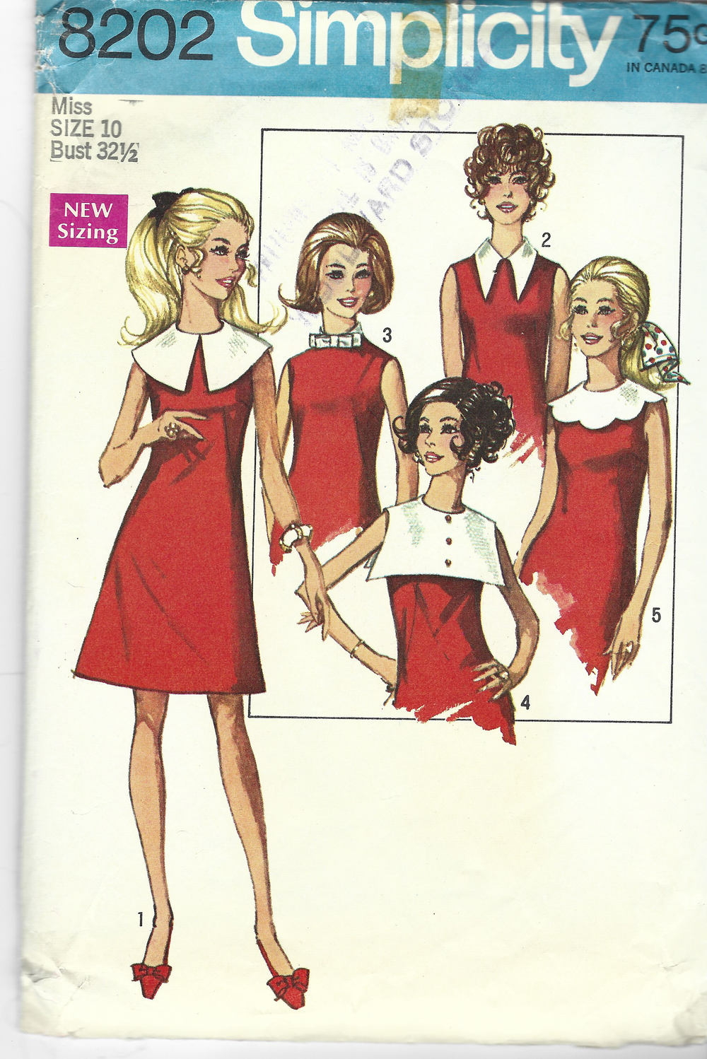 Simplicity 8202 Ladies Sleeveless Dress Detachable Collars Vintage 1960s Sewing Pattern