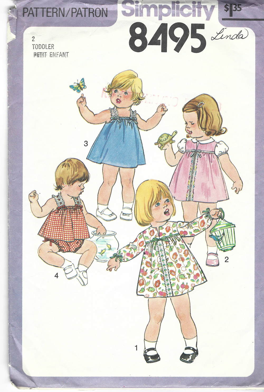 Simplicity 8495 Toddler Girls Sundress Romper Panties Vintage Sewing Pattern 1970s