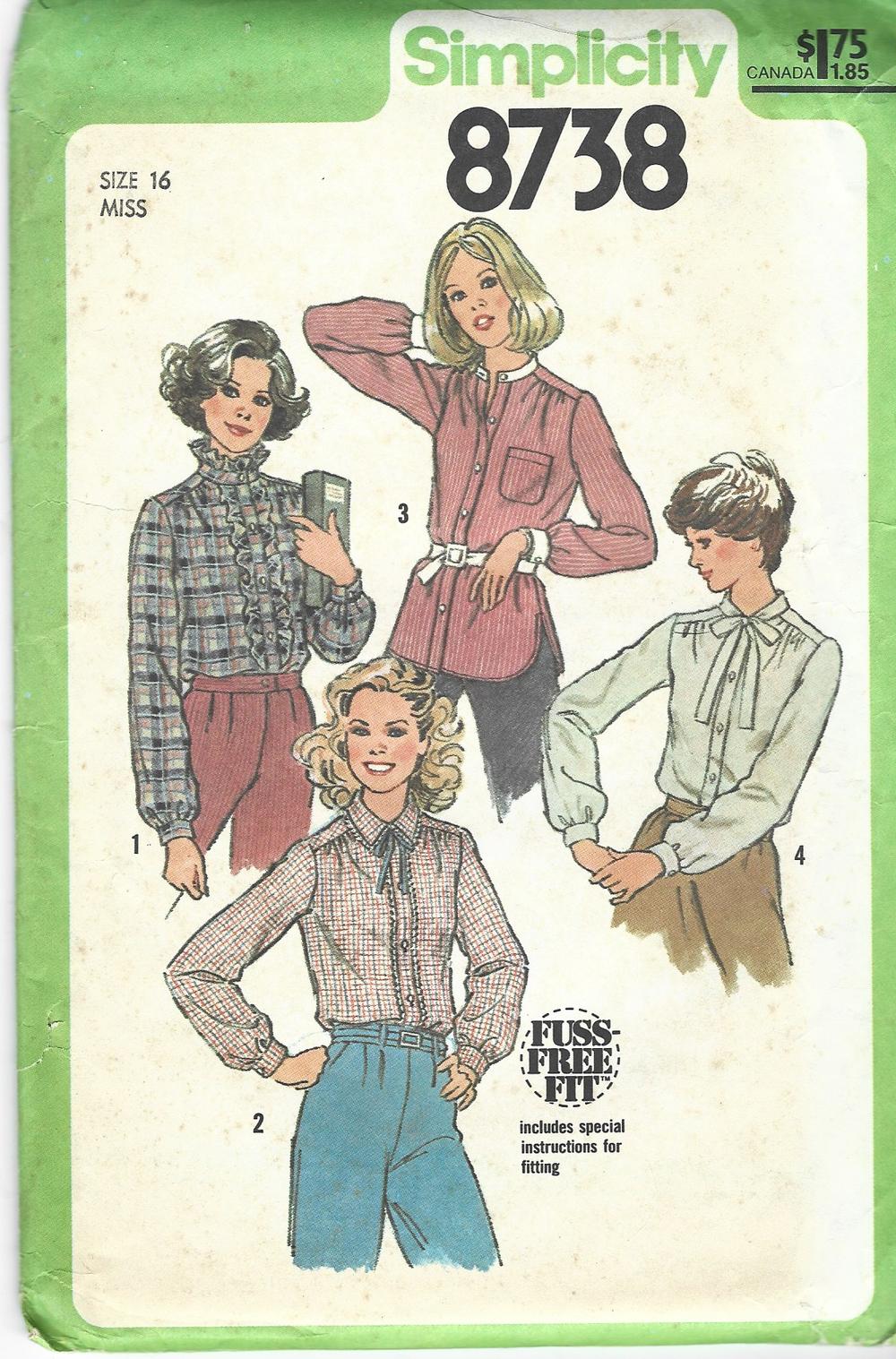 Simplicity 8738 Ladies Blouse Fuss Free Fit Vintage Sewing Pattern 1970s