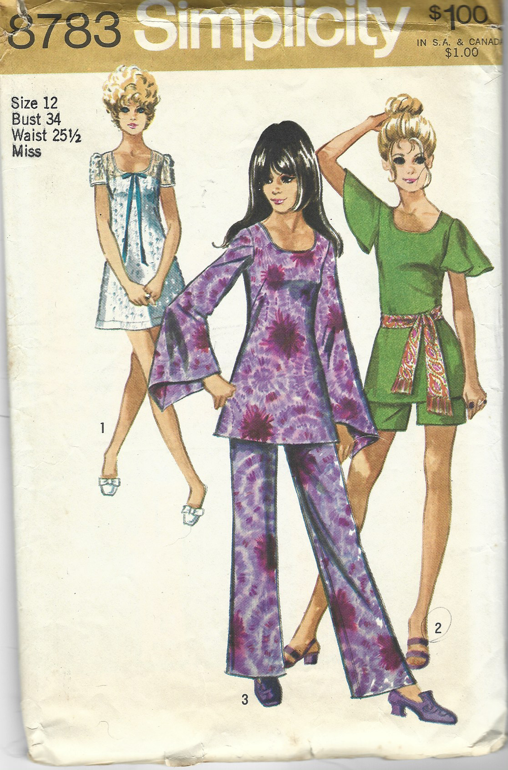 Simplicity 8783 Ladies Hot Pants Mini Dress Vintage Clothing Sewing Pattern 1970s