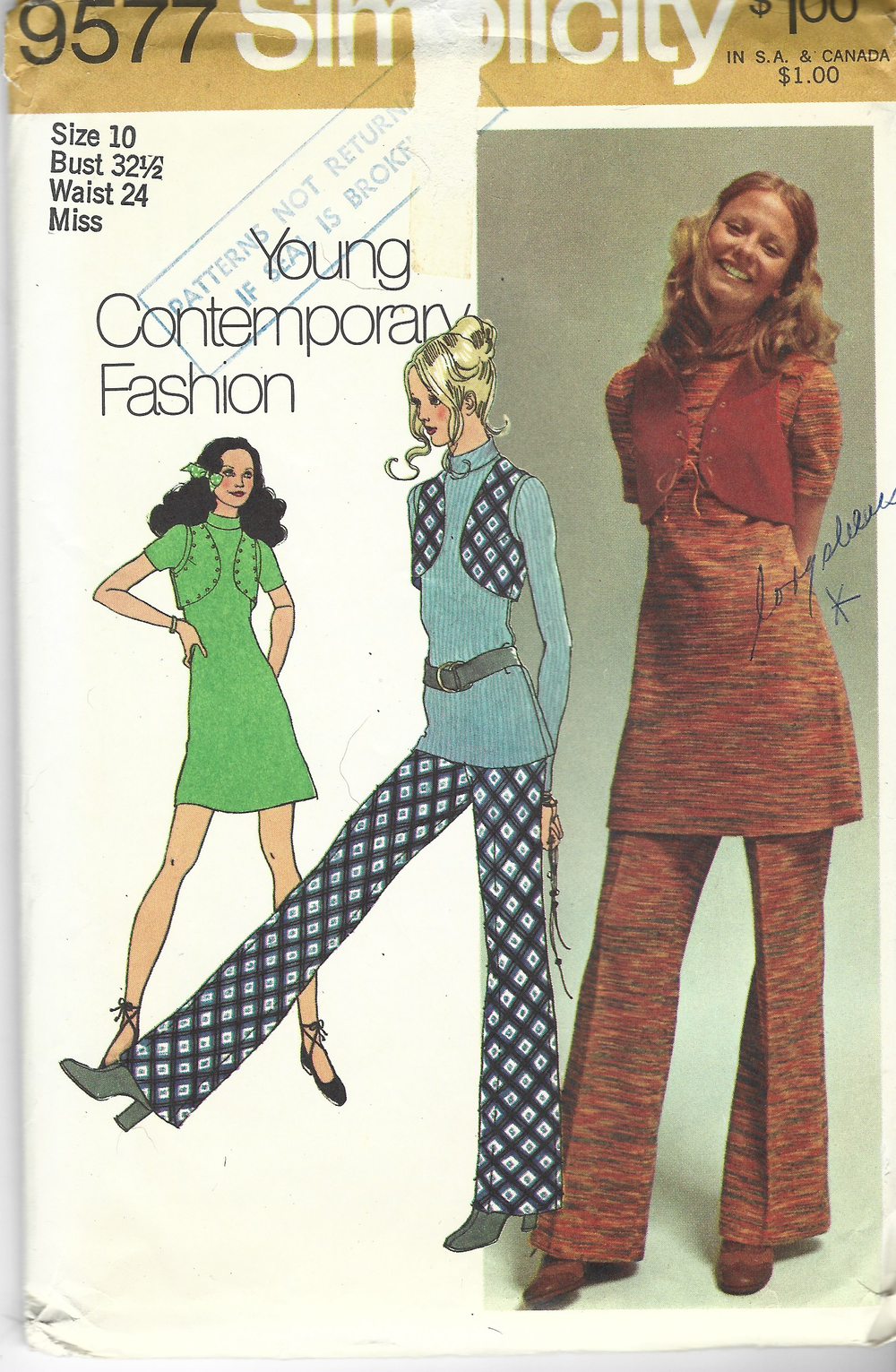 Simplicity 9577 Ladies Bolero Dress Pants Vintage Sewing Pattern 1970s