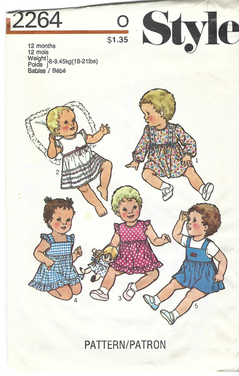 Style 2264 Vintage 1980s Sewing Pattern Baby Infant Dress Pinafore