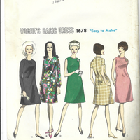 Vogue 1678 Ladies Basic Dress Easy To Make Vintage Clothing Sewing Pattern 1960s