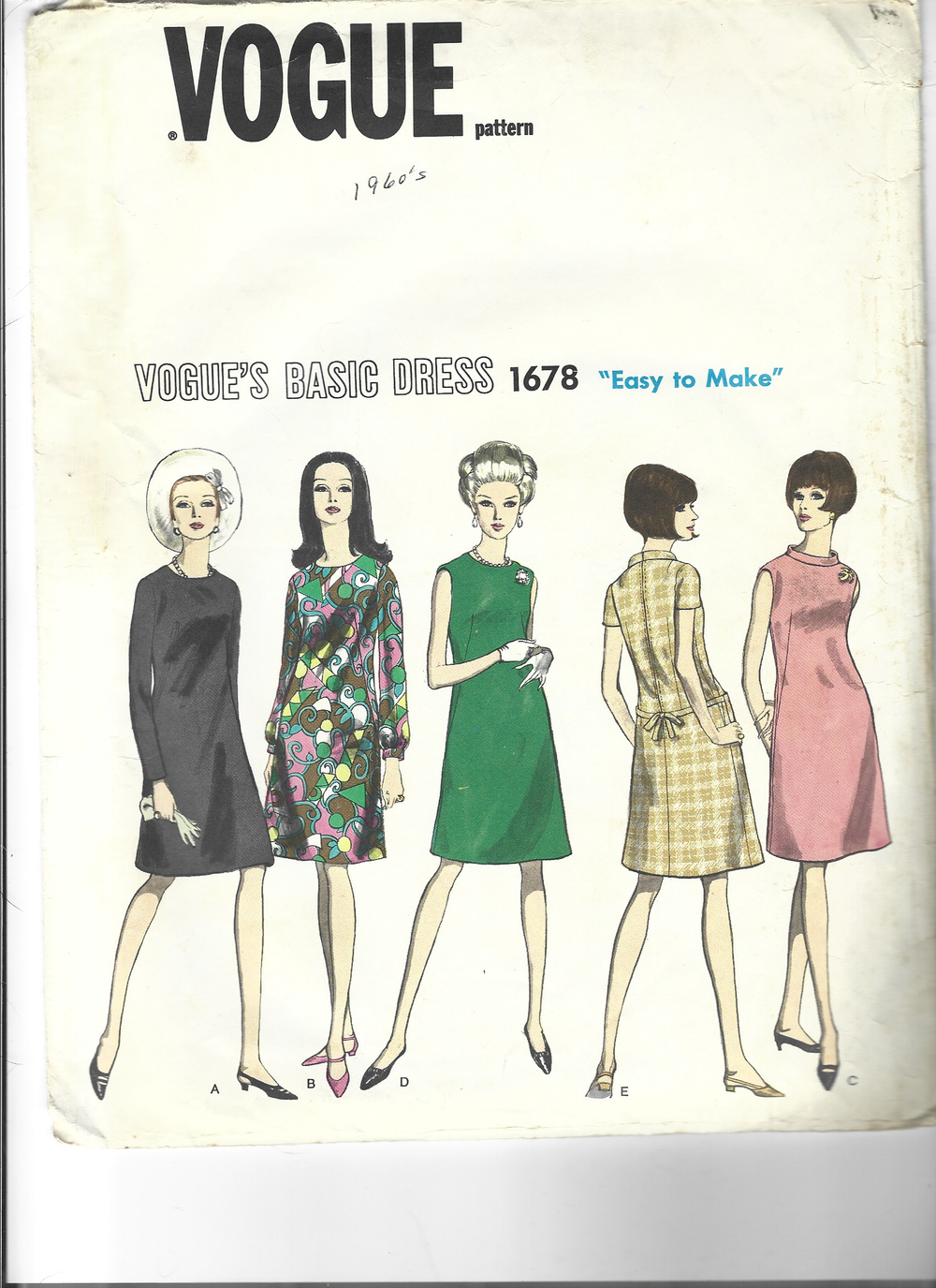 Vogue 1678 Ladies Basic Dress Easy To Make Vintage Clothing Sewing Pattern 1960s