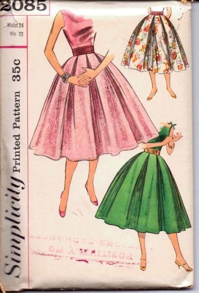 1950's Graceful Swing Skirt Double Cummerbund Simplicity 2085 Vintage Sewing Pattern - VintageStitching - Vintage Sewing Patterns
