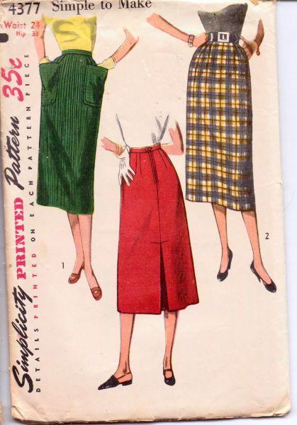 1950's Ladies Chic Slim Skirt Simplicity 4377 Vintage Sewing Pattern with Kick Back Inverted Pleat - VintageStitching - Vintage Sewing Patterns