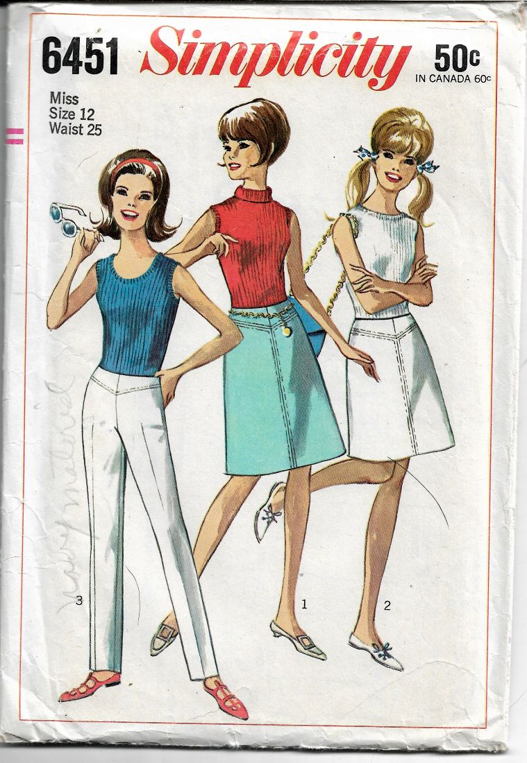 Simplicity 6451 Ladies Hip Hugger Pants Skirt Vintage Sewing Pattern 1960s - VintageStitching - Vintage Sewing Patterns