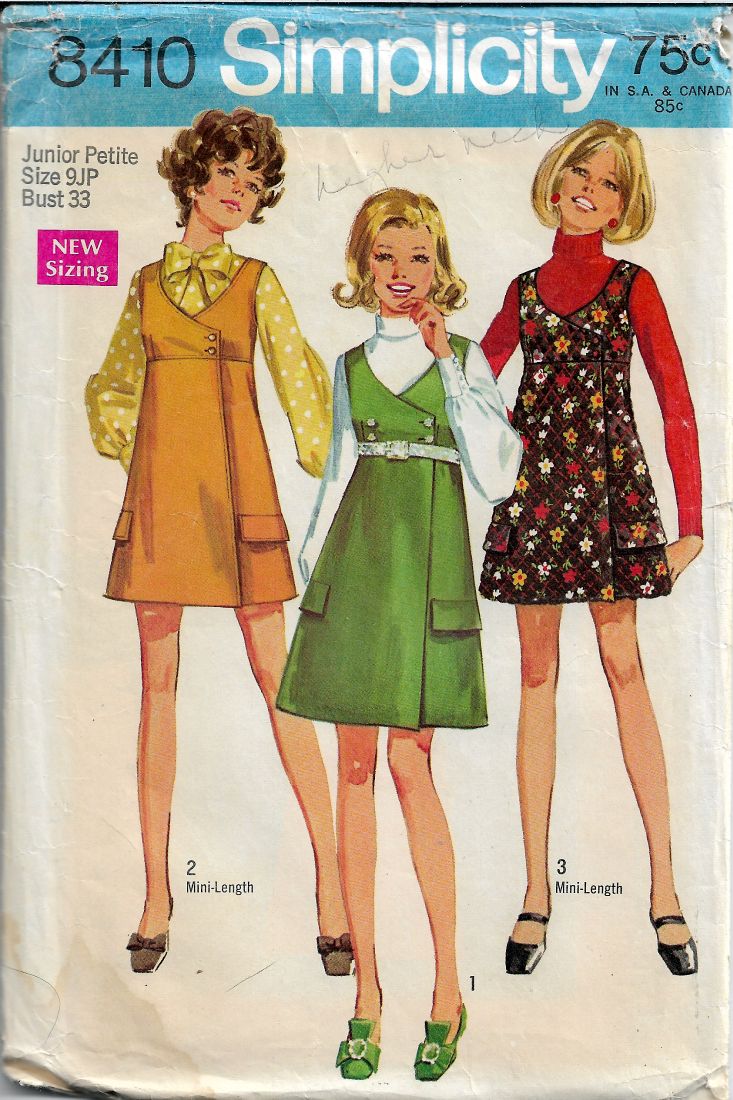 Simplicity 8410 Junior Petite Mini Jumper Dress Vintage Sewing Pattern 1960s - VintageStitching - Vintage Sewing Patterns