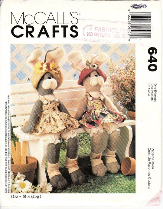 McCall's Crafts 640 / 9163 Bunny Rabbit Sewing Pattern Stuffed Animals - VintageStitching - Vintage Sewing Patterns