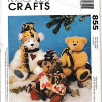 McCalls Crafts 855 / 9498 Stuffed Bears Sewing Pattern Christmas - VintageStitching - Vintage Sewing Patterns