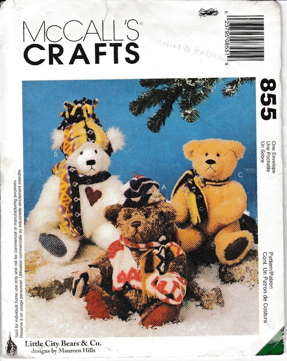 McCalls Crafts 855 / 9498 Stuffed Bears Sewing Pattern Christmas - VintageStitching - Vintage Sewing Patterns