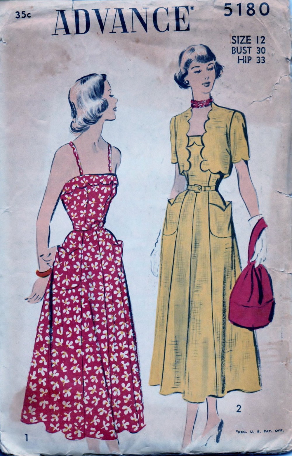 Advance 5180 Ladies Sun Dress Bolero Jacket Scallops Vintage 1940's Sewing Pattern - VintageStitching - Vintage Sewing Patterns
