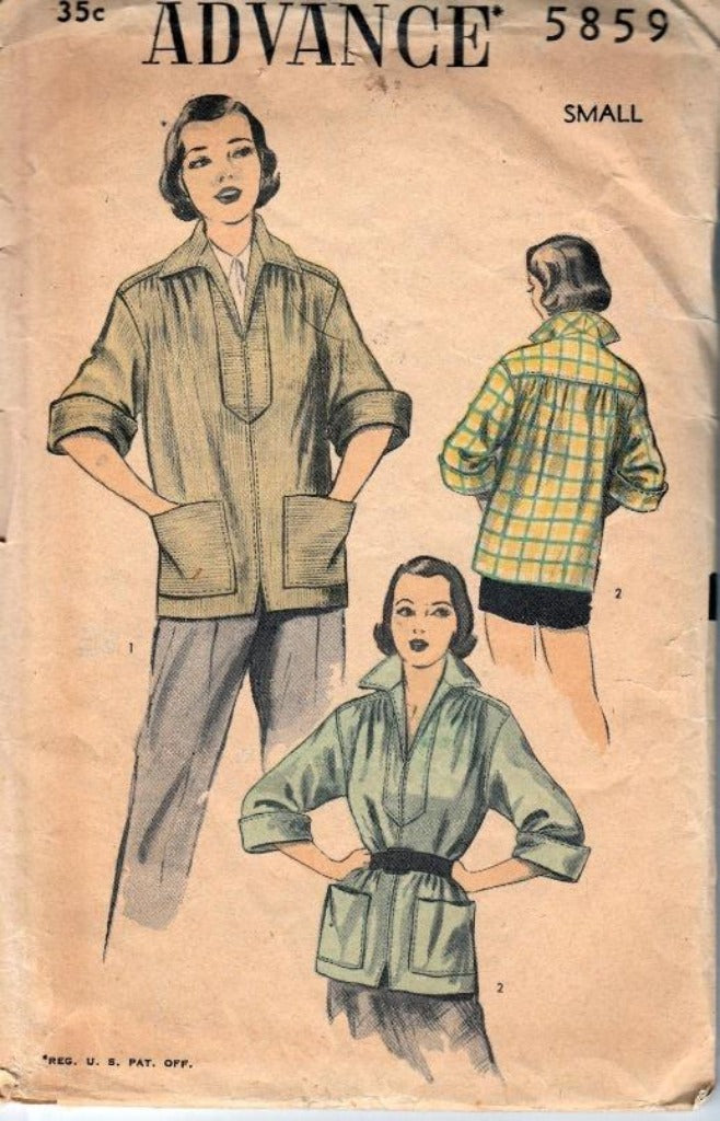Advance 5859 Ladies Shirt Jacket Vintage 1950's Sewing Pattern - VintageStitching - Vintage Sewing Patterns