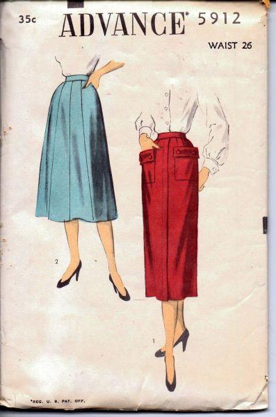 Advance 5912 Ladies Full Flared Wiggle Skirt with Pockets Vintage Sewing Pattern 50's - VintageStitching - Vintage Sewing Patterns
