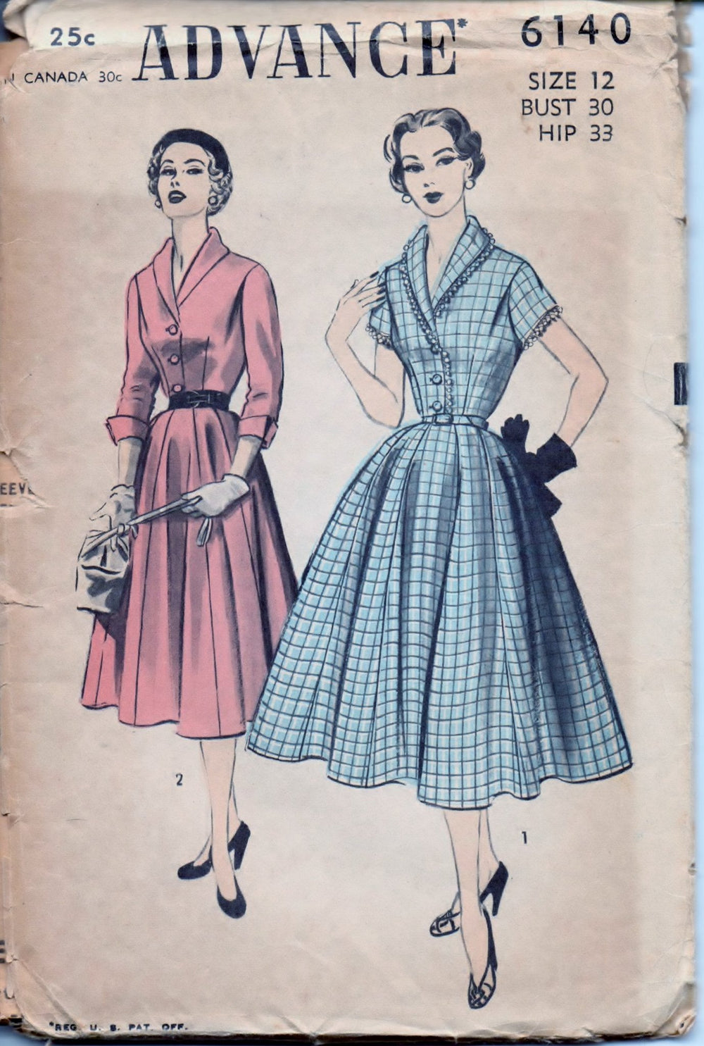 Advance 6140 Ladies Shirtwaist Day Dress Flared Skirt Vintage 1950's Sewing Pattern Unprinted - VintageStitching - Vintage Sewing Patterns