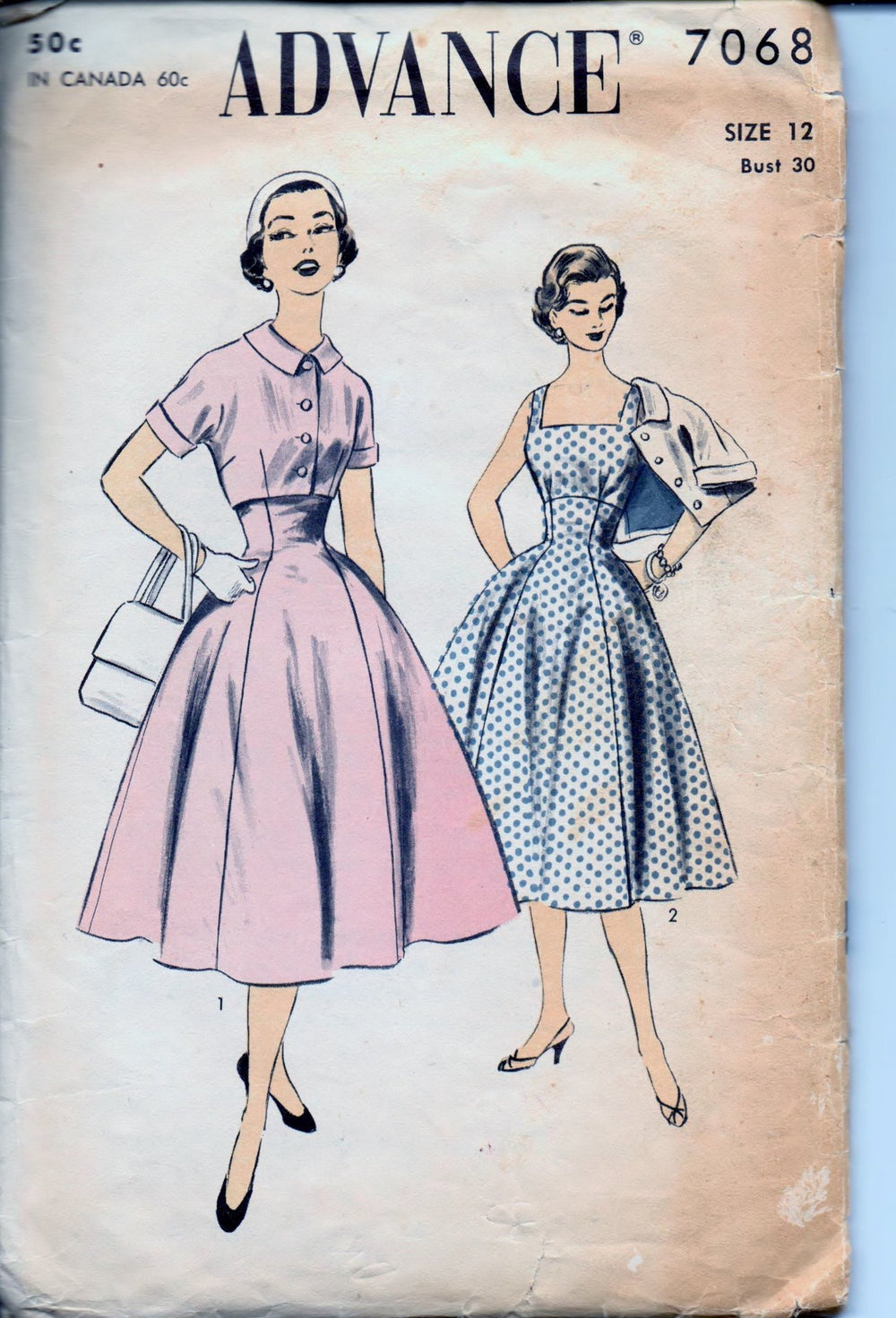 Advance 7068 Ladies Princess Empire Waist Jumper Dress Bolero Jacket Vintage 50's Sewing Pattern - VintageStitching - Vintage Sewing Patterns