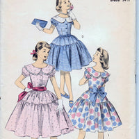 Advance 7743 Young Girls Dress Puff Sleeves Round Collar Vintage 50's Sewing Pattern Chub Deb - VintageStitching - Vintage Sewing Patterns